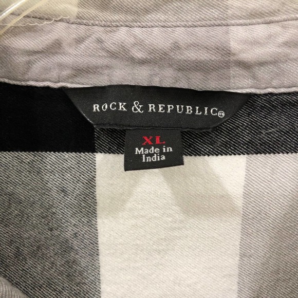 Rock & Replubic Black & White Plaid Cap Sleeve Flannel Shirt XL - Picture 4 of 5
